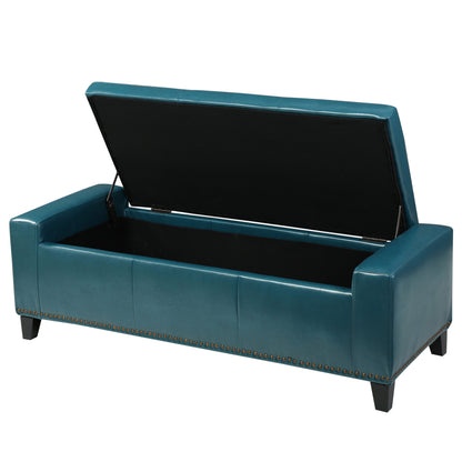 Robin Studded Teal Leather Storage Ottoman Bench