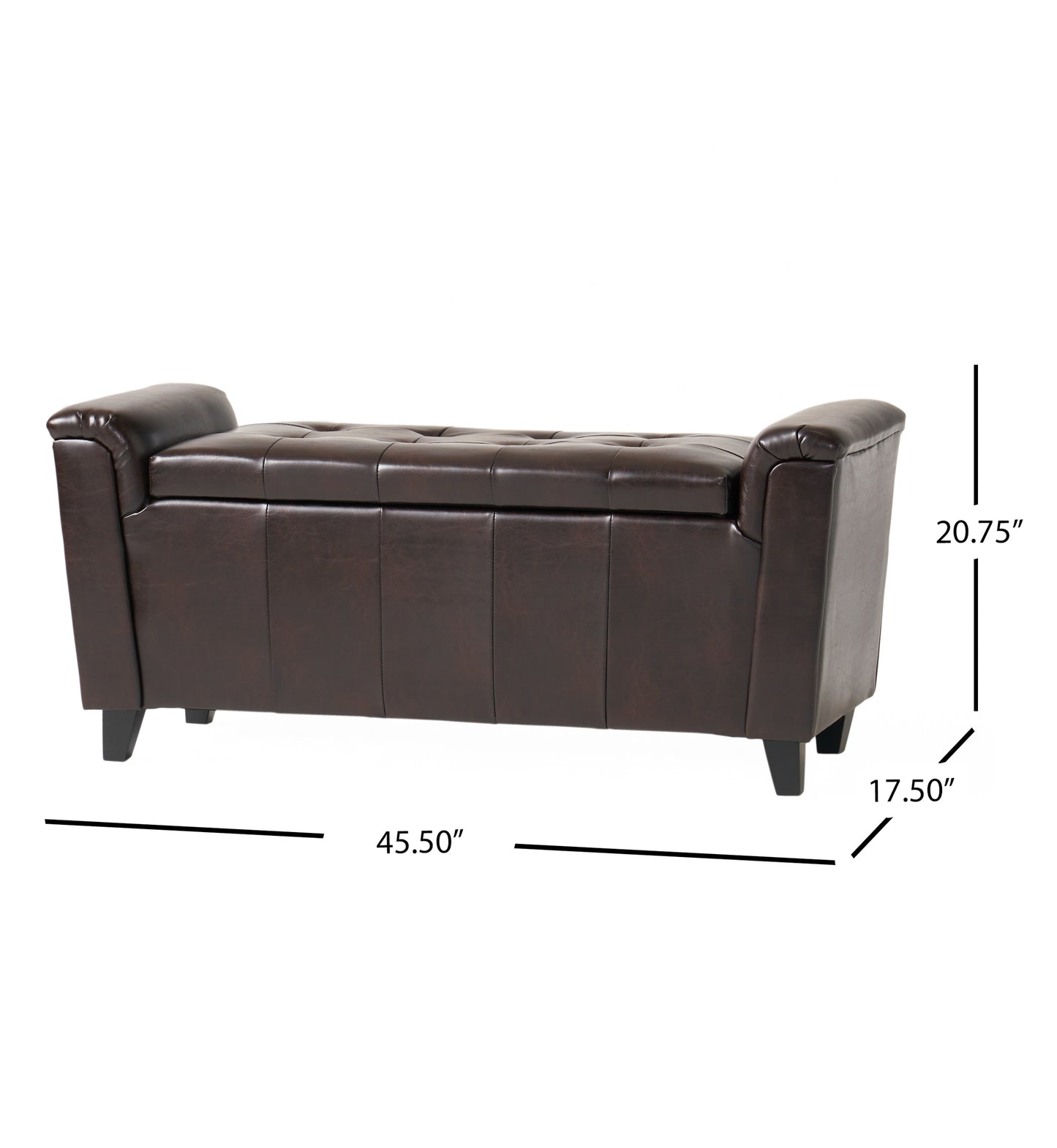 James Brown Tufted Leather Armed Storage Ottoman Bench