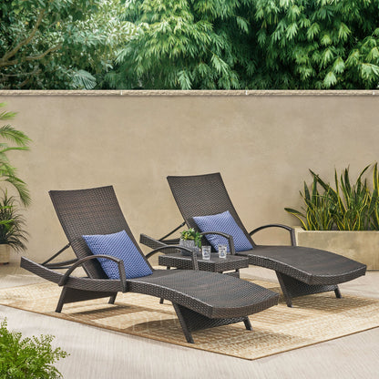 Lakeport Outdoor Brown Wicker 3-piece Adjustable Armed Chaise Lounge Set