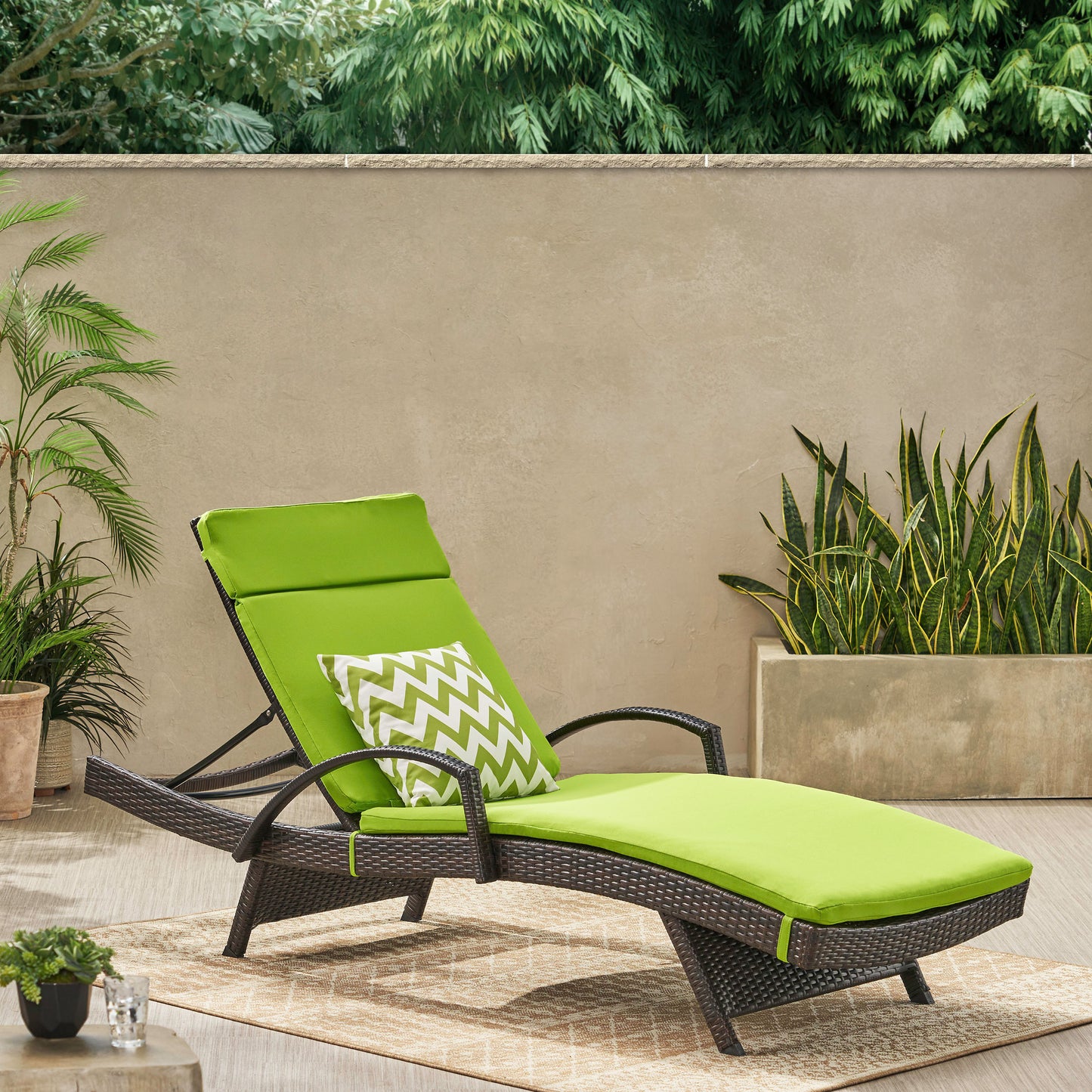 Lakeport Outdoor Adjustable Armed Chaise Lounge Chair w/ Cushion
