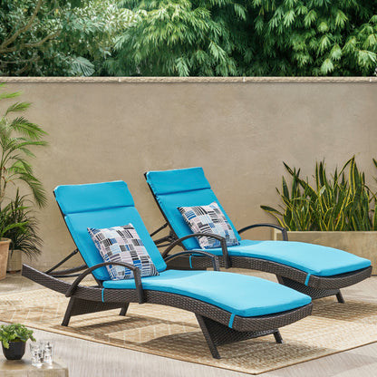 Lakeport Outdoor Wicker Armed Chaise Lounge Chairs w/ Cushions (set of 2)