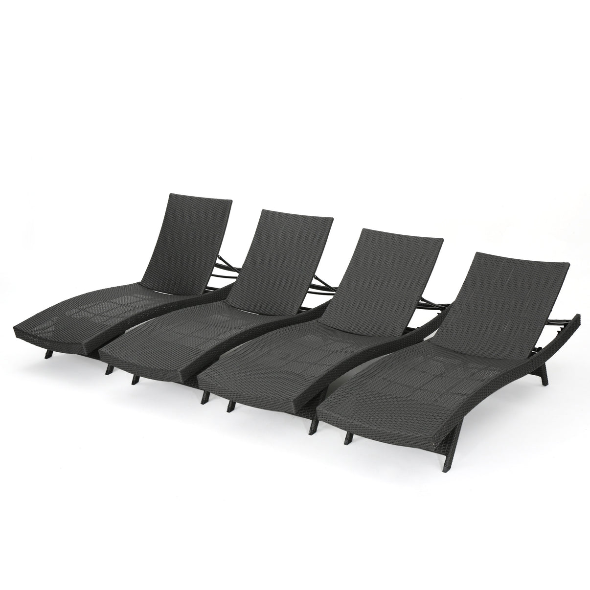 Olivia Grey Outdoor Wicker Chaise Lounge Adjustable (Set of 4) GDFStudio