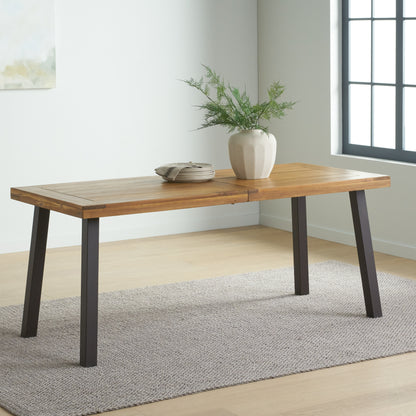 Chitwood Indoor Modern Industrial Acacia Wood Dining Table, Natural and Rustic Metal