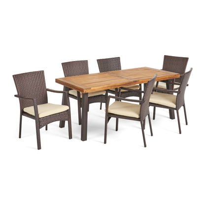 Castlelake 7 Piece Outdoor Dining Set (Wood Table w/ Wicker Chairs)