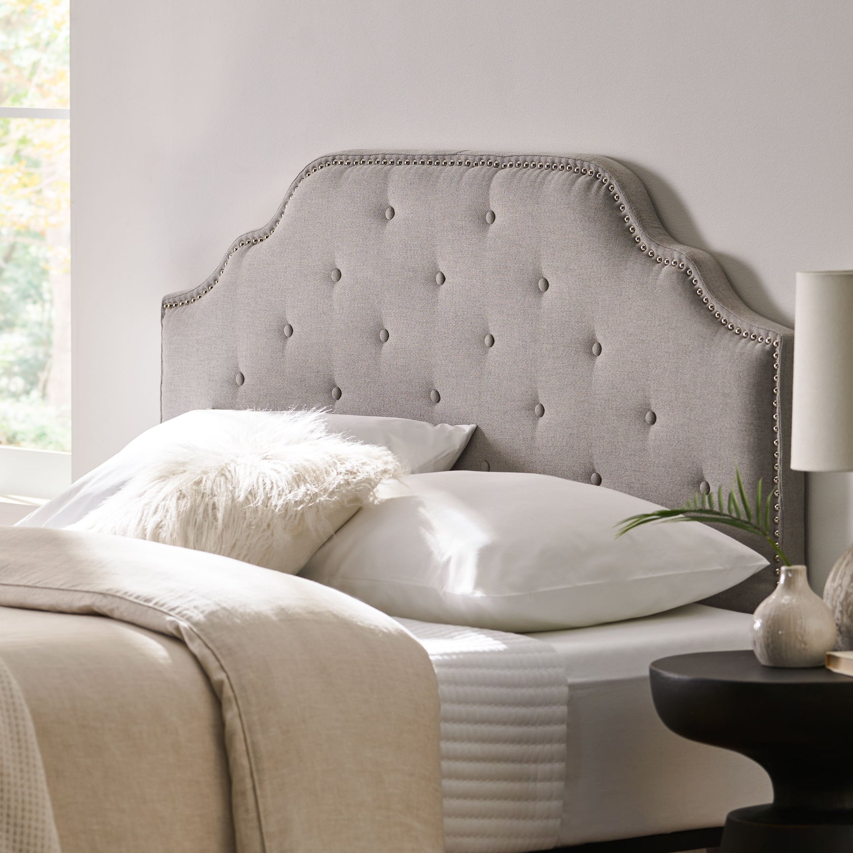 Austell Light Grey Fabric Queen/Full Headboard GDFStudio