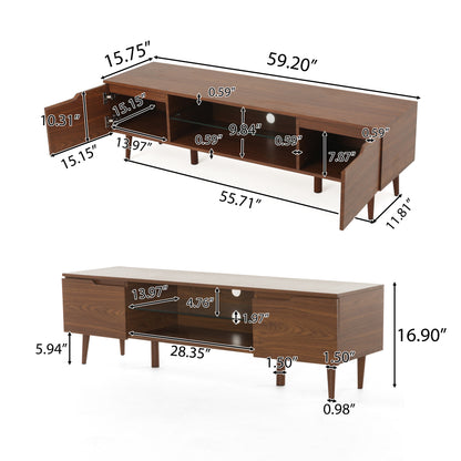 Reginald Mid Century Modern 2 Cabinets & Glass Shelf TV Stand
