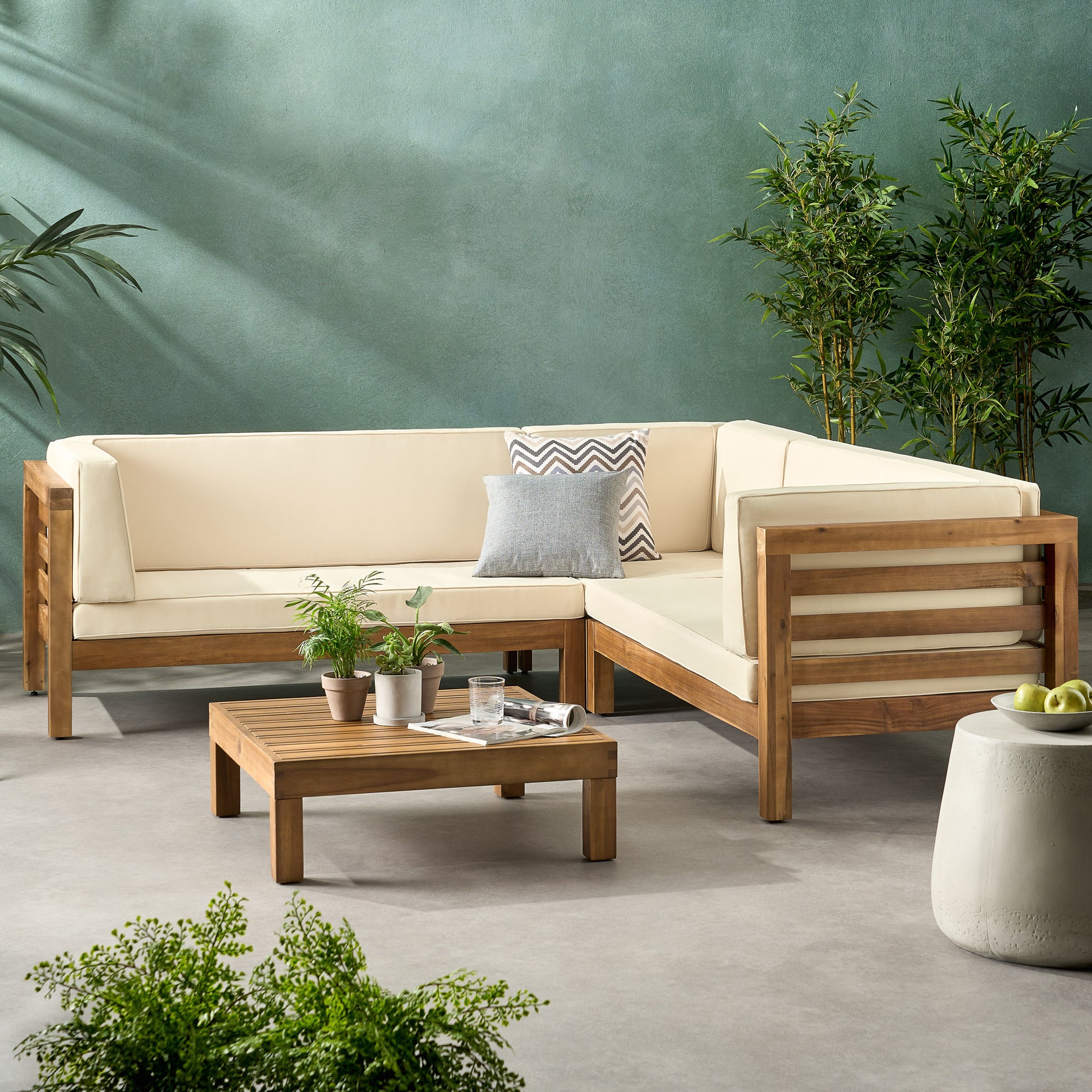 4 Piece Outdoor Wooden Sectional Set
