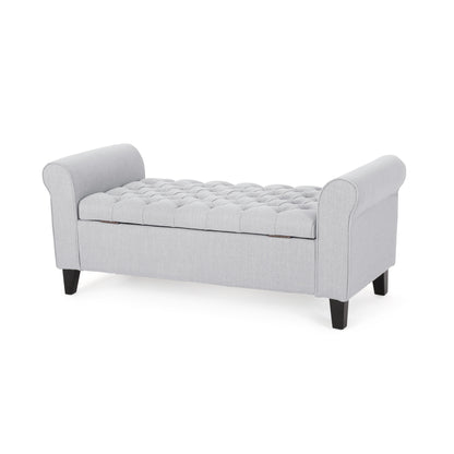Charlemagne Rolled Arm Tufted Fabric Storage Ottoman Bench
