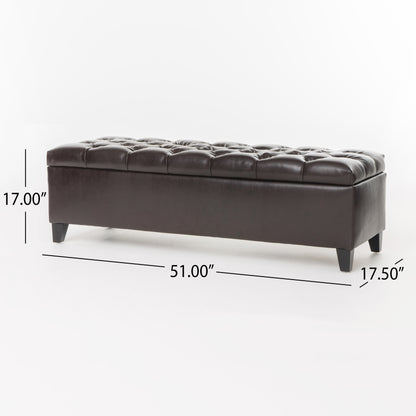 Molle Contemporary Button-Tufted Leather Storage Ottoman Bench