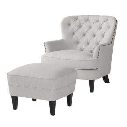 Teton Button Tufted Upholstered Club Chair With Footstool