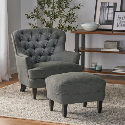 Teton Button Tufted Upholstered Club Chair With Footstool