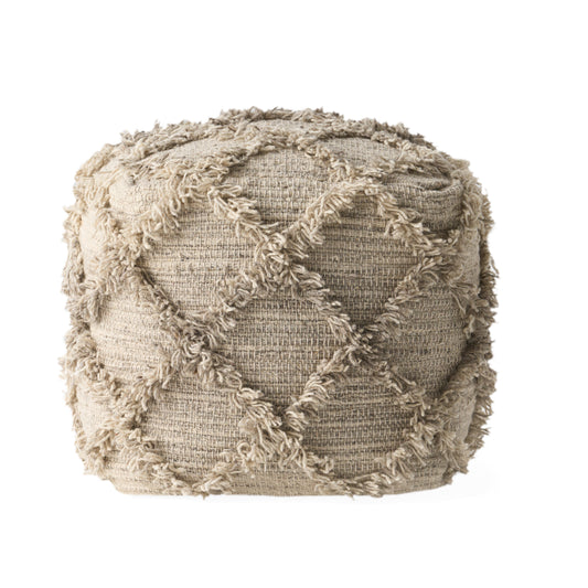 Viraj Boho Artisan Hand Woven Wool and Cotton Cube Pouf