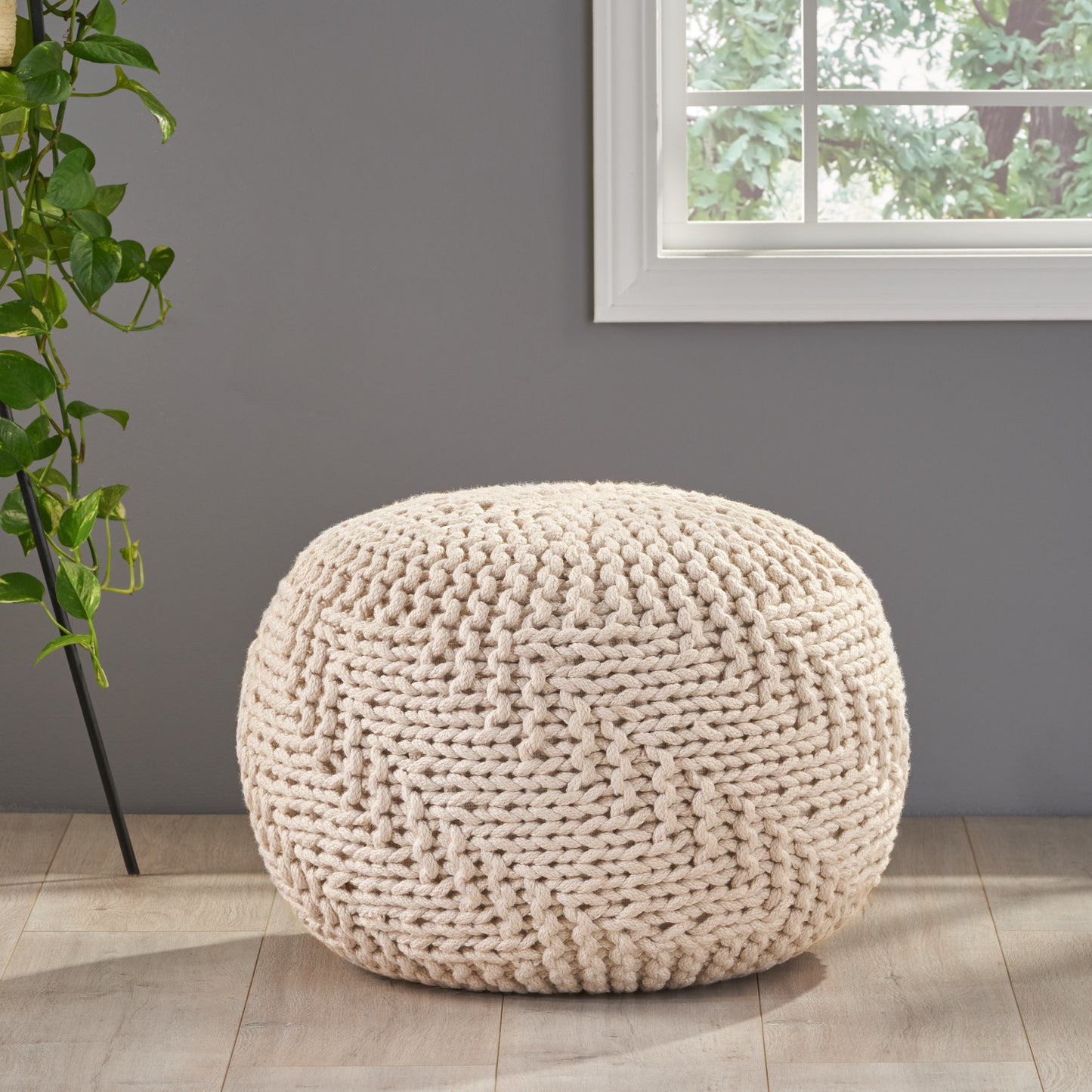 Haley Indoor Fabric Hand Knit Pouf