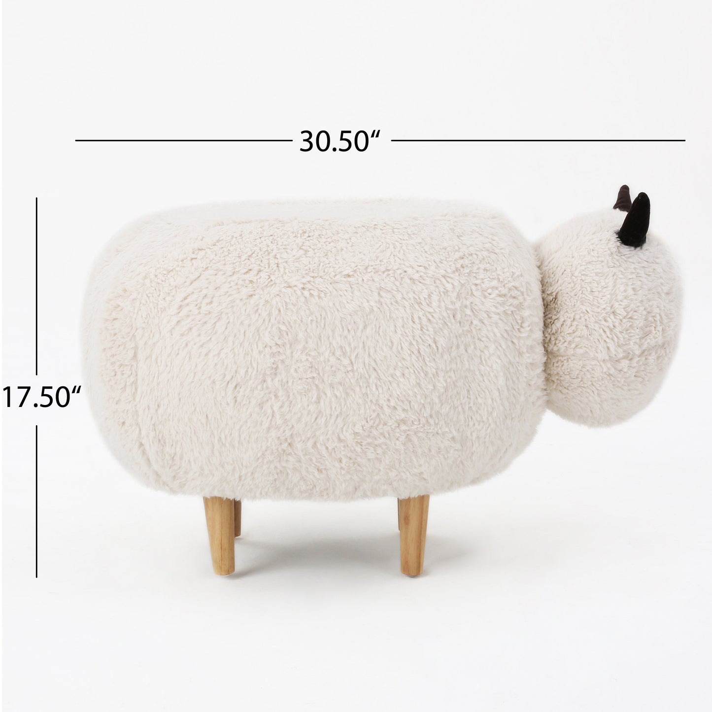 Pearcy Modern White Faux Fur Sheep Ottoman with Tapered Wood Legs