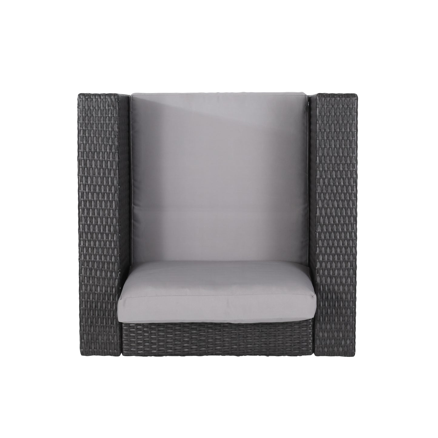 Verin Outdoor Grey Wicker Club Chair with Silver Water Resistant Fabric Cushions (Set of 2)