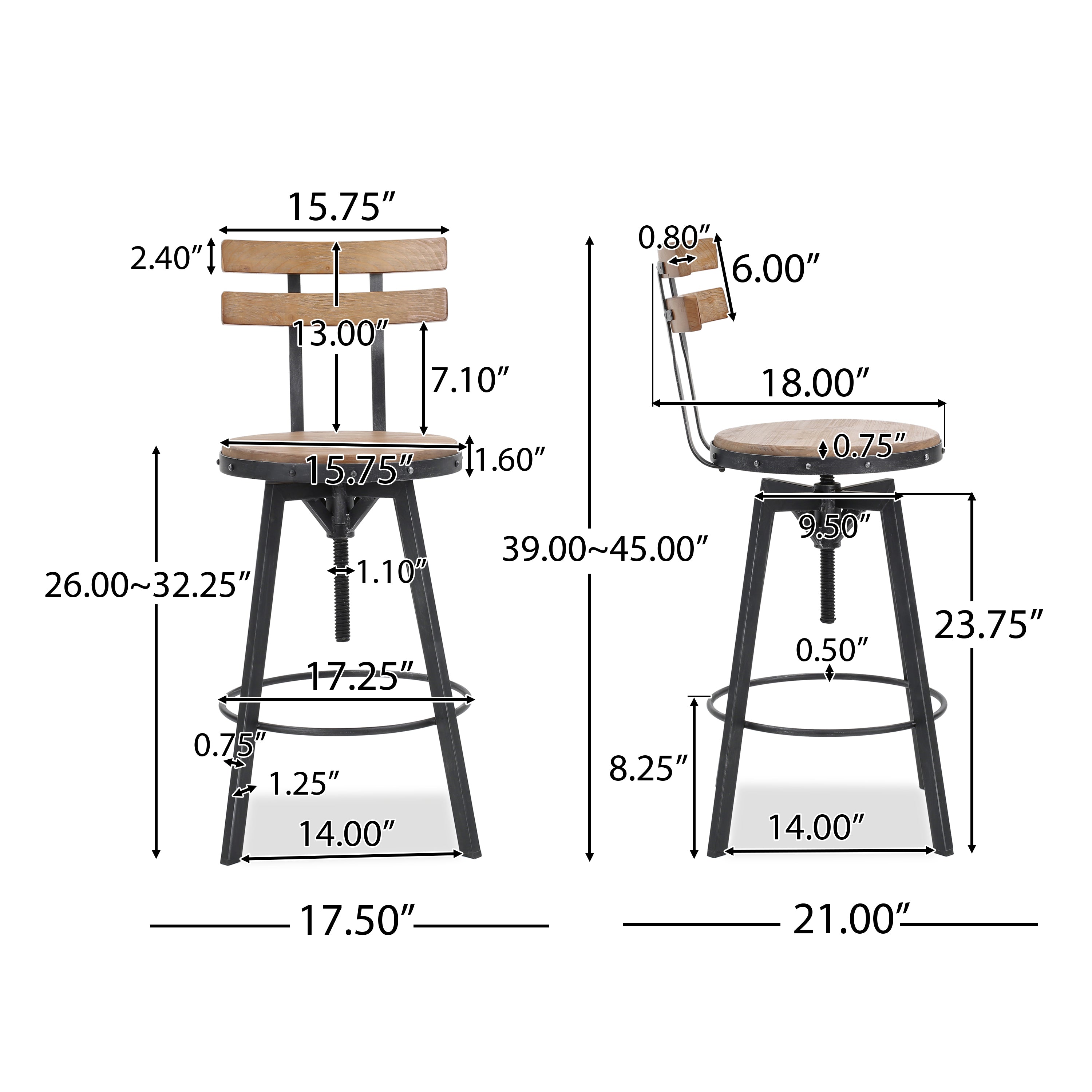 Poe Anique Finish Firwood Height Adjustable Bar Stool GDFStudio