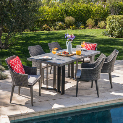 Valby Outdoor 7 Piece Wicker Dining Set with Concrete Dining Table