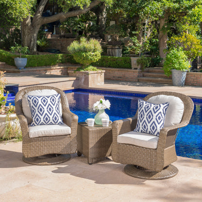 Linsten Outdoor Wicker Swivel Club Chairs and Side Table Chat Set