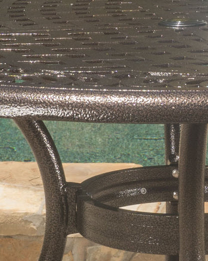 Kiawah Outdoor Circular Bronze Cast Aluminum Dining Table with Umbrella Hole