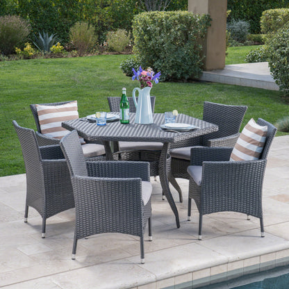 Delilah Outdoor 7 Piece Wicker Hexagon Dining Set with Stacking Chairs