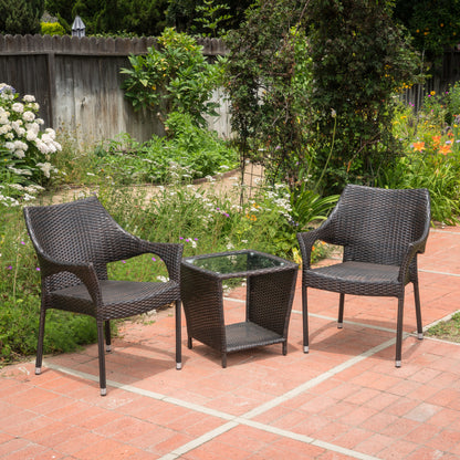Alfheimr Outdoor 3 Piece Multi-brown Wicker Stacking Chair Chat Set