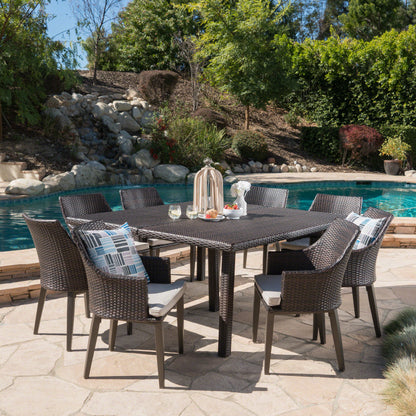 Bheleso Outdoor 9 Piece Wicker Dining Set with Light Water Resistant Cushions