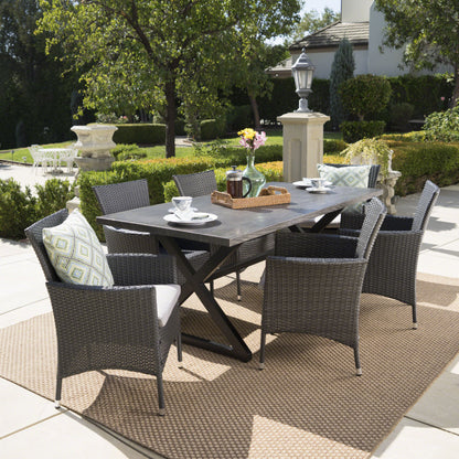 Dionlynn Outdoor 7 Piece Aluminum Dining Set with Wicker Dining Chairs