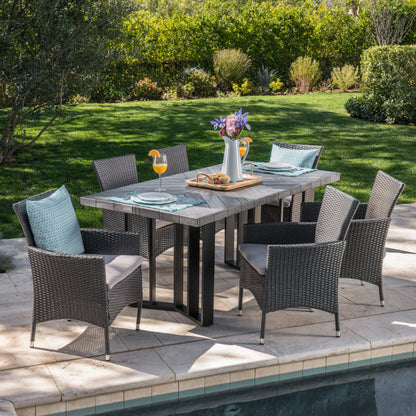 Truda Outdoor 7 Piece Wicker Dining Set with Concrete Dining Table
