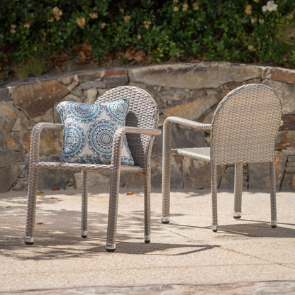 Ava Outdoor Wicker Armed Aluminum Framed Stack Chairs (Set of 2)