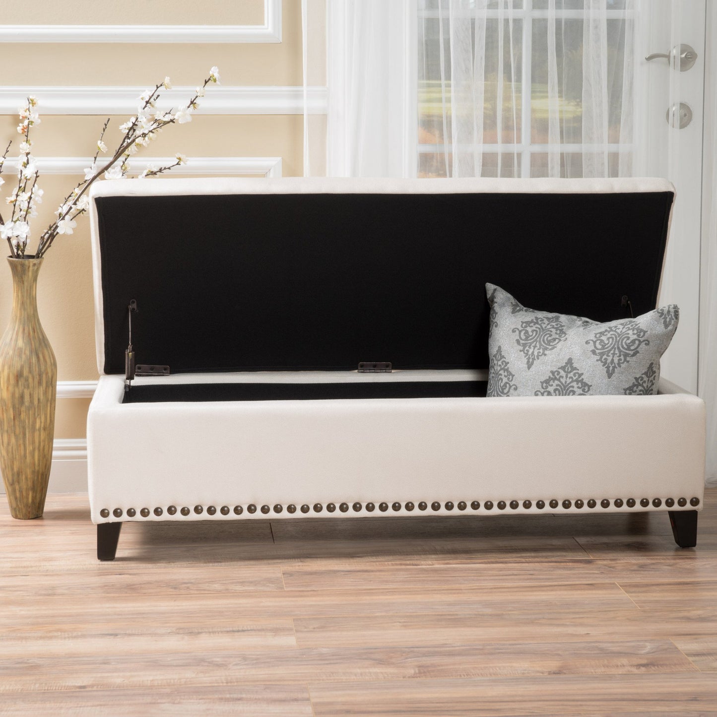 Labella Contemporary Fabric Upholstered Storage Ottoman with Nailhead Trim
