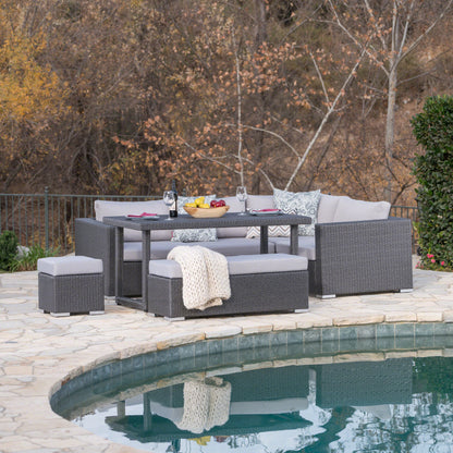 Santa Maria Outdoor 7 Seat Dining Sofa Set with Aluminum Frame and Water Resistant Cushions