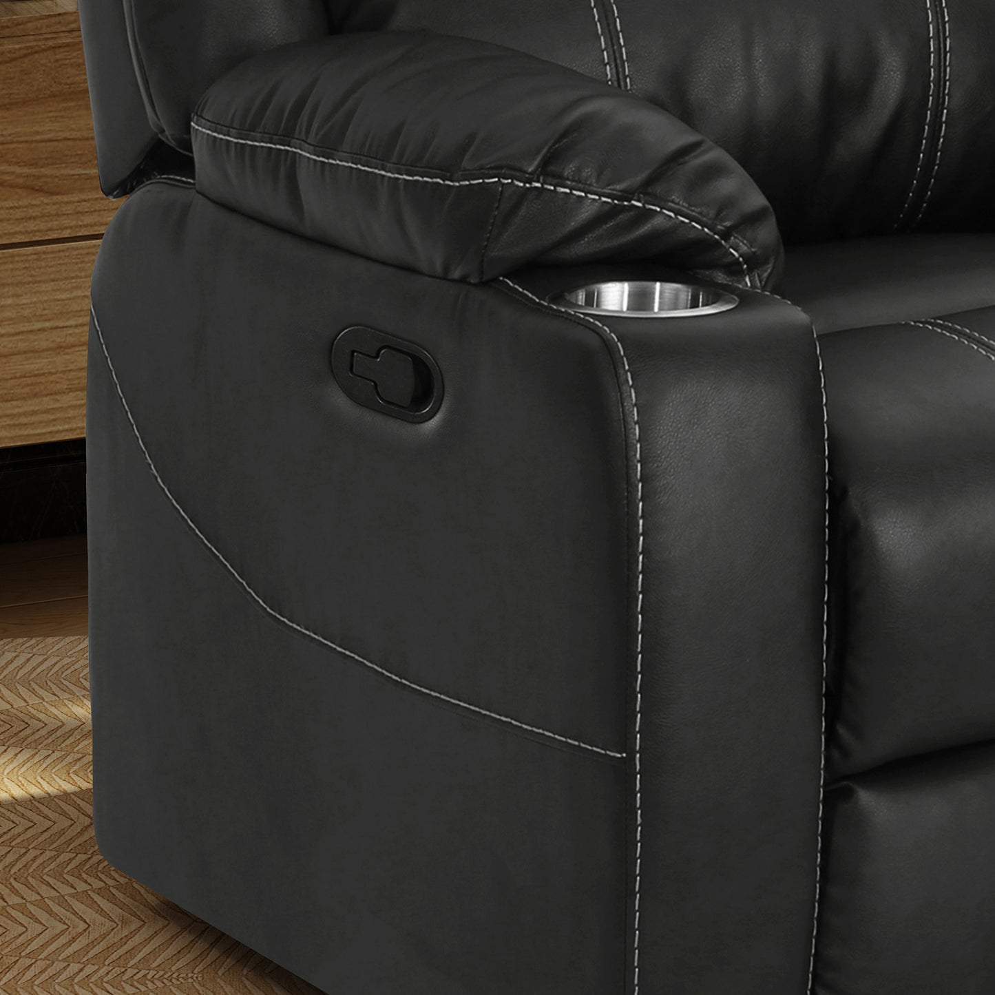 Sophia Traditional Leather Recliner with Steel Cup Holders