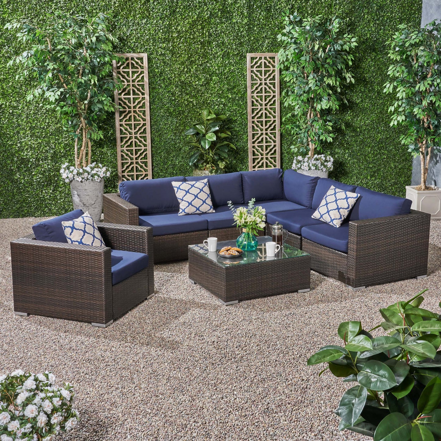 Kyra Outdoor 6 Seater Wicker Sectional Sofa Set with Sunbrella Cushions