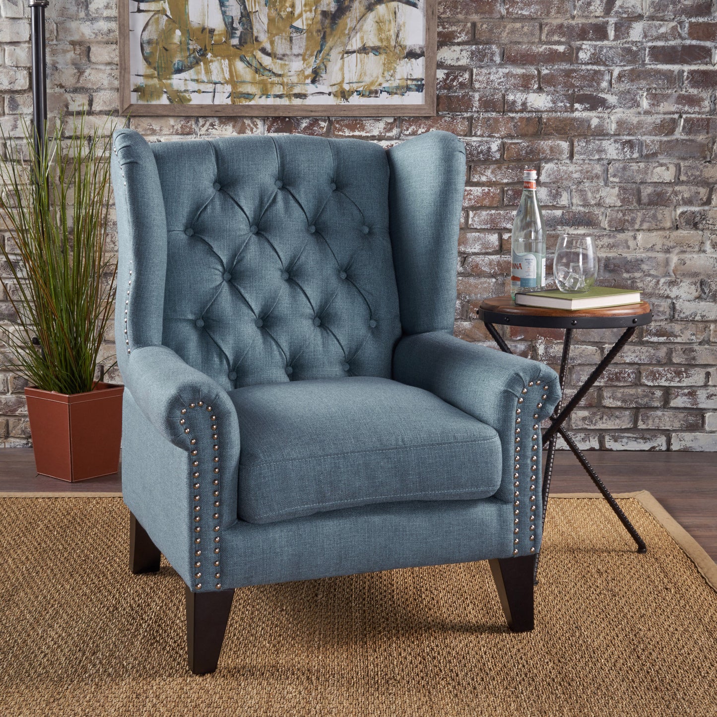Lainie Traditional Tufted Winged Fabric Accent Chair