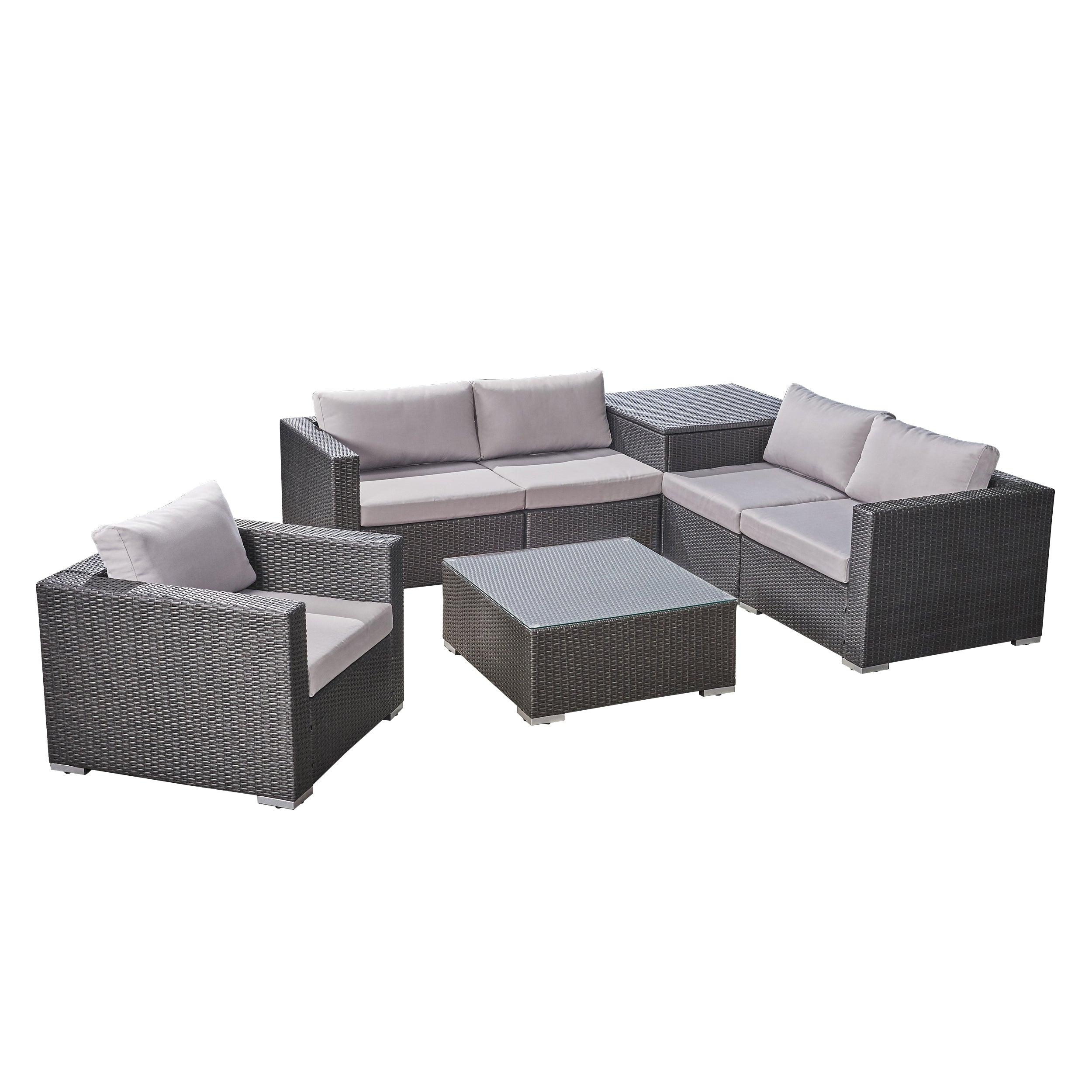 Valentina Outdoor 5-Seater Sectional Sofa Set with Club Chair and Stor ...