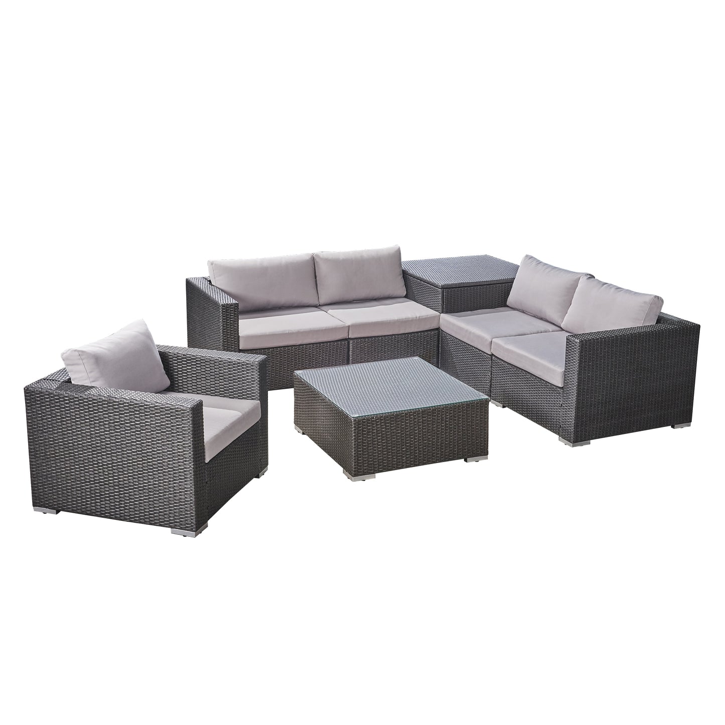 Valentina Outdoor 5-Seater Sectional Sofa Set with Club Chair and Storage Ottoman