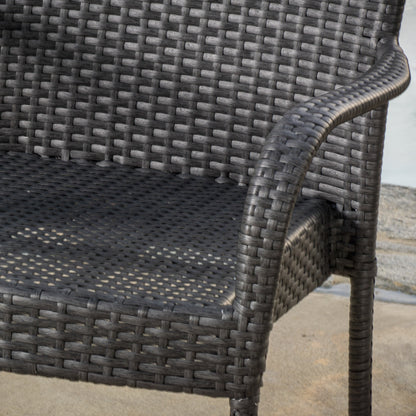 Parham Outdoor 3 Piece Grey Wicker Stacking Chair Chat Set