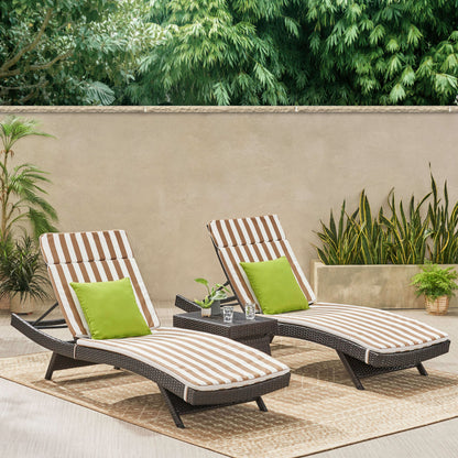 Lakeport 3pc Outdoor Brown Wicker Chaise Lounge Chair & Table Set