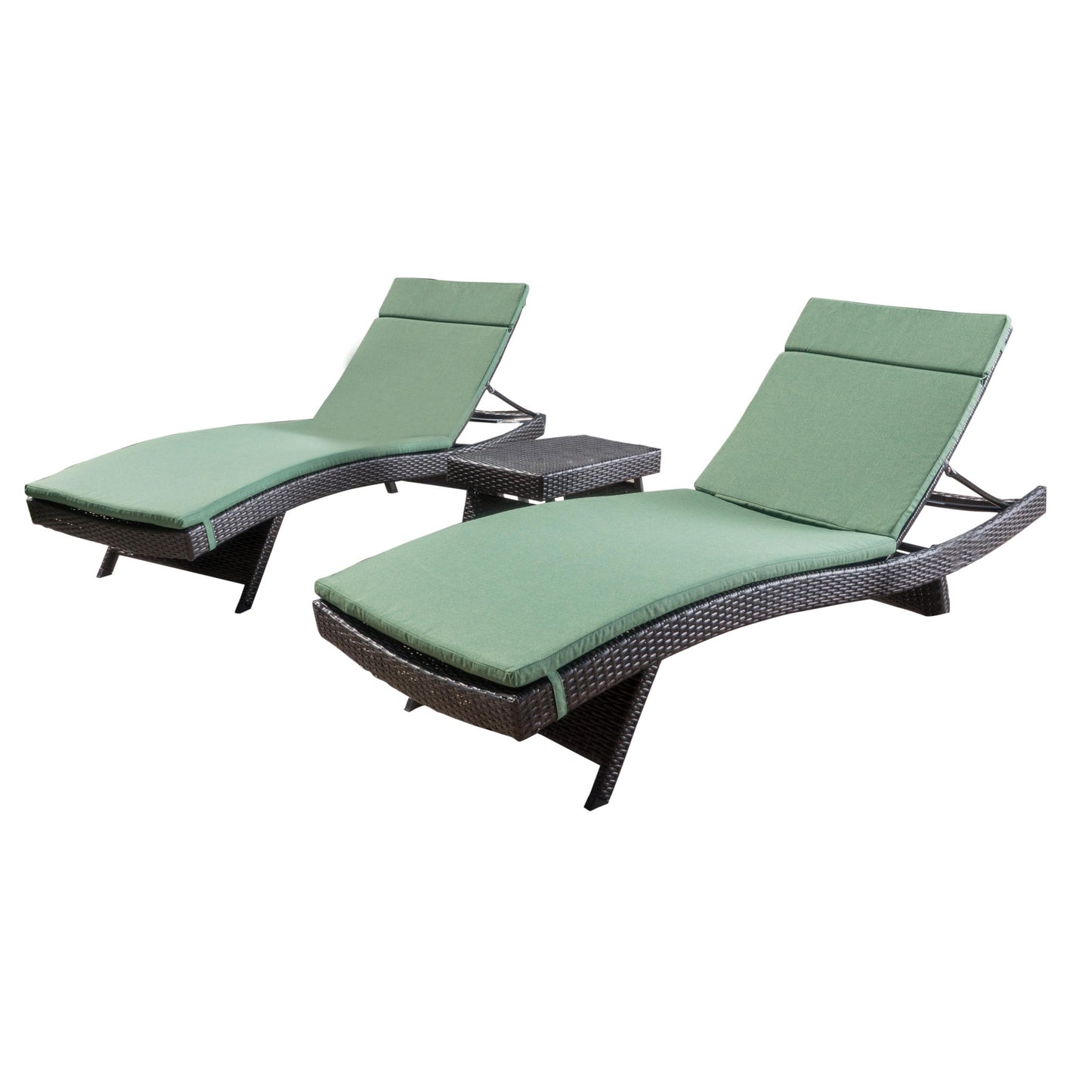 Lakeport 3pc Outdoor Brown Wicker Chaise Lounge Chair & Table Set