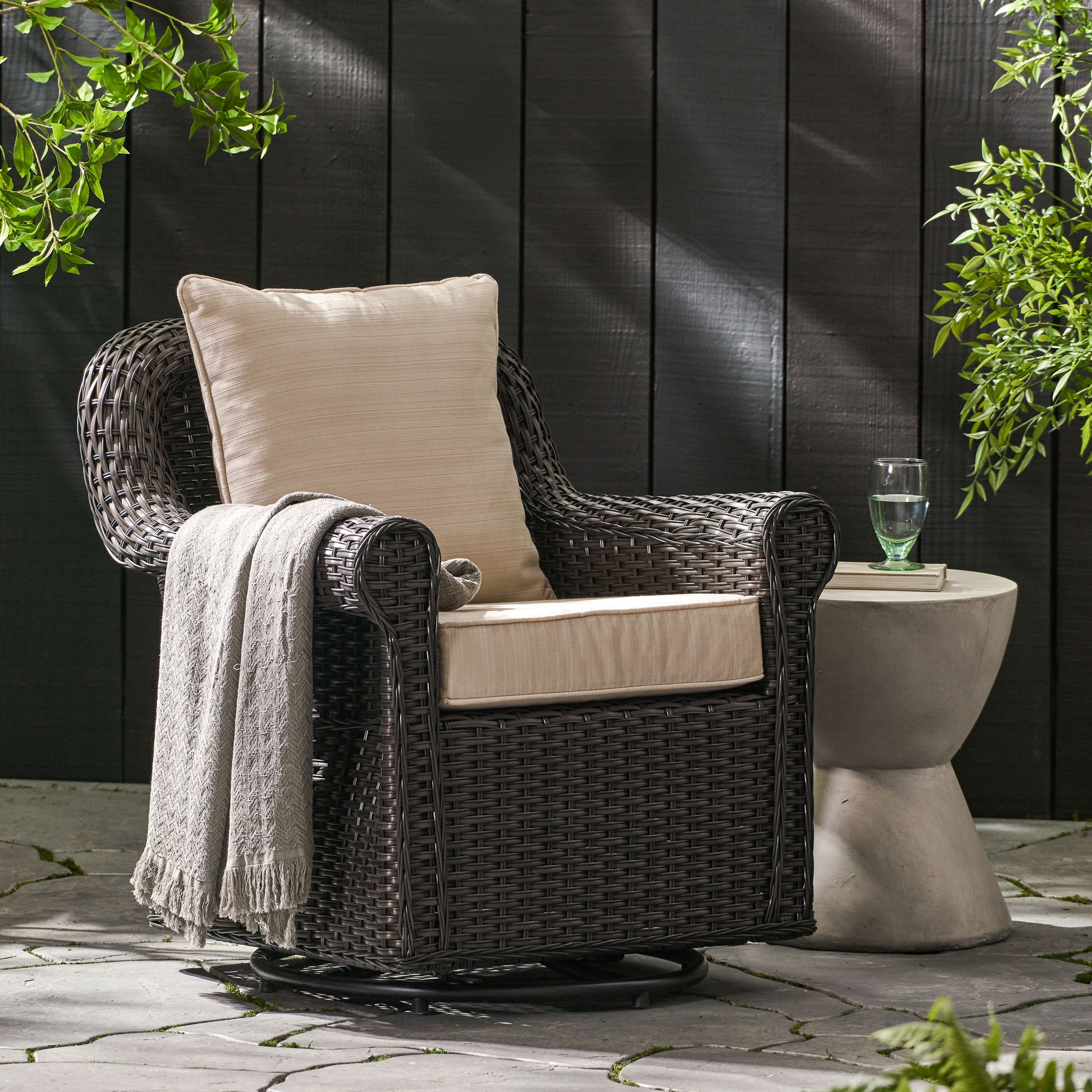Admiral Outdoor Wicker Swivel Rocking Chair w/Water Resistant