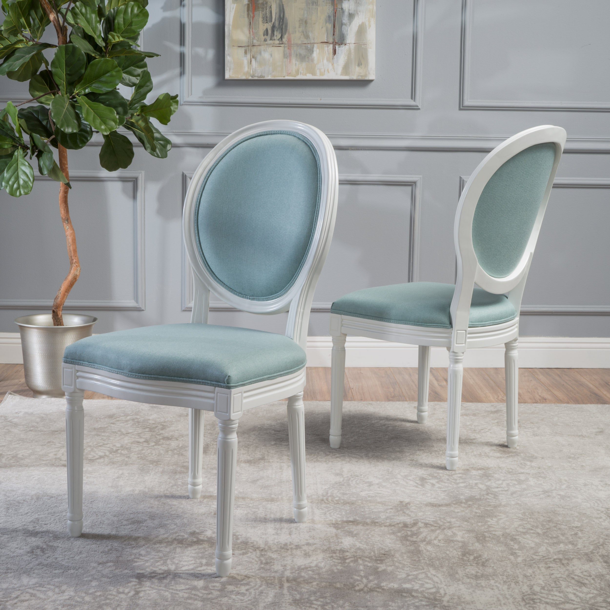 Adelise Traditional Light Blue Upholstered Fabric Dining Chairs