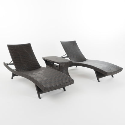 Lakeport Outdoor 3 Piece Mutlibrown Wicker Chaise Lounge Set with Table