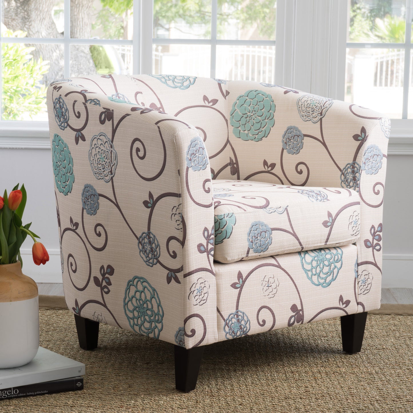 Palisades White and Blue Fabric Club Chair