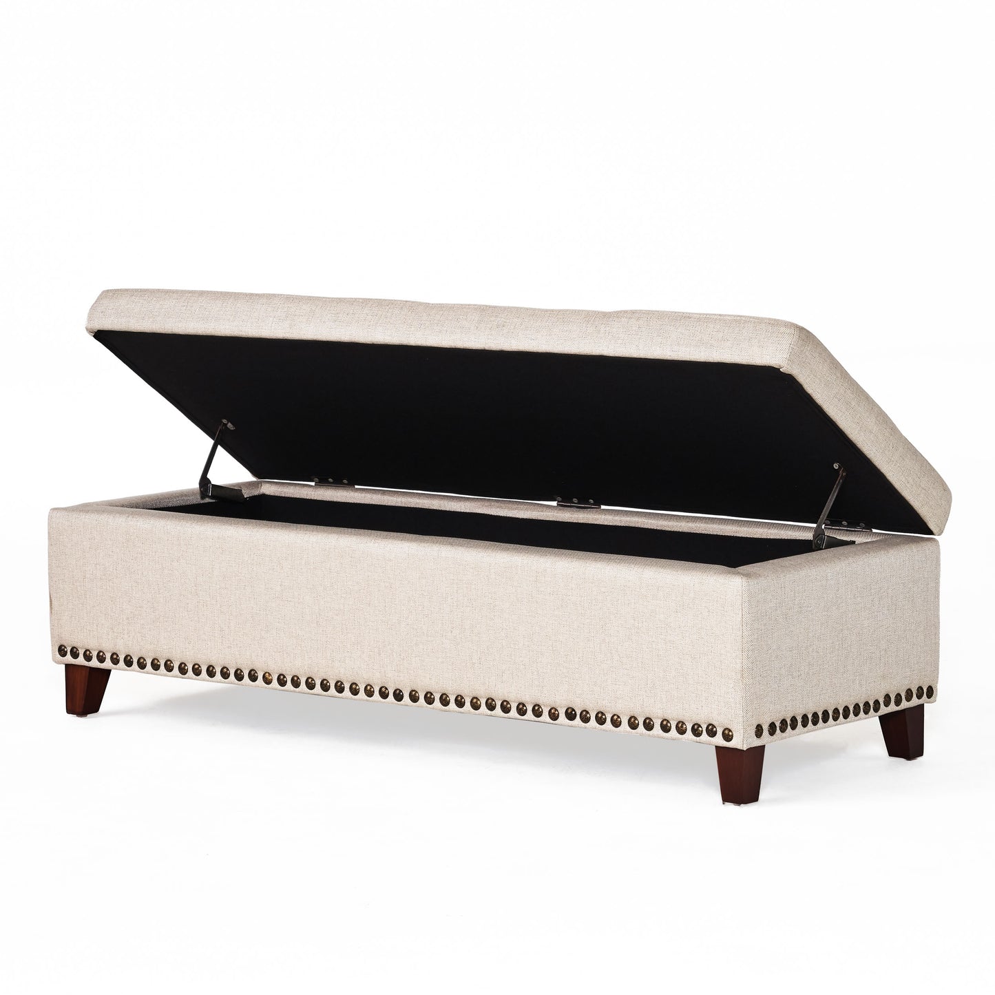 Gisele Tufted Beige Fabric Rectangle Storage Ottoman Bench