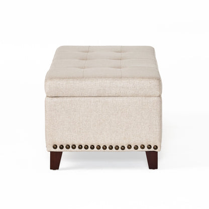 Gisele Tufted Beige Fabric Rectangle Storage Ottoman Bench