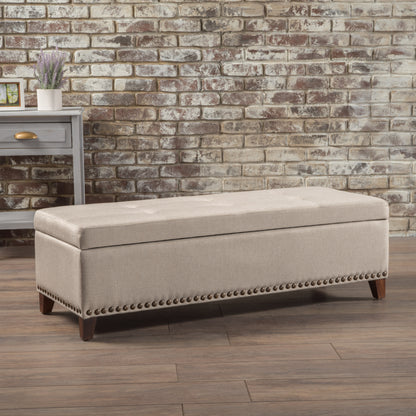 Gisele Tufted Beige Fabric Rectangle Storage Ottoman Bench