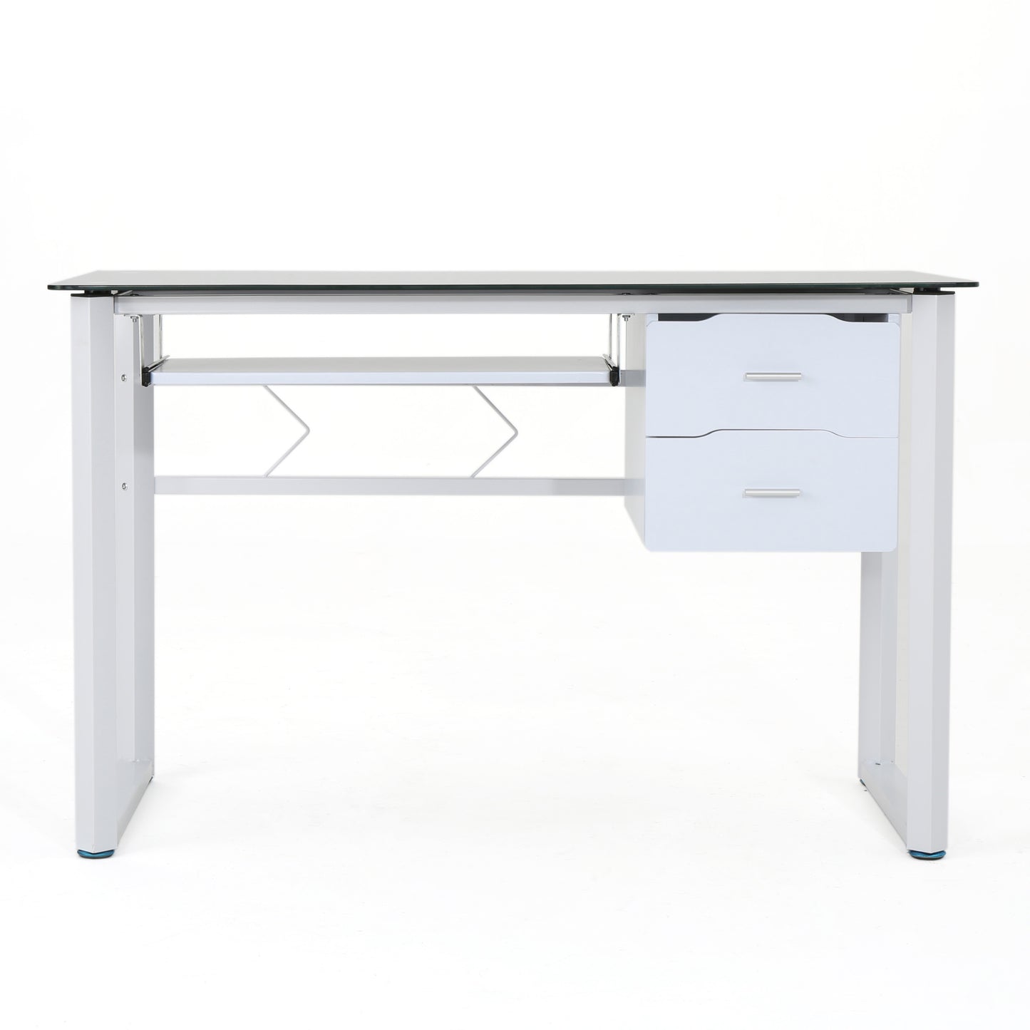 Rivendell Modern Black and White Iron Office Desk with Tempered Glass Top