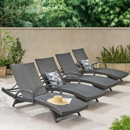 Soleil Outdoor Gray Wicker Arm Chaise Lounges