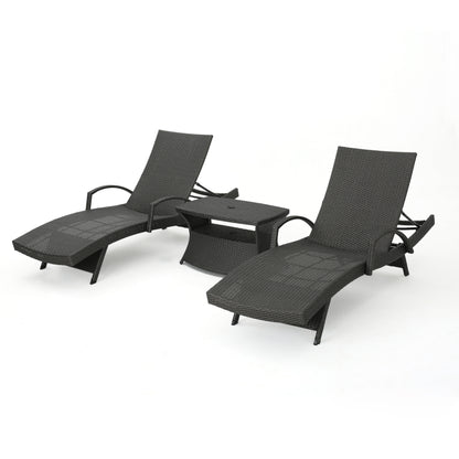 Soleil Outdoor Wicker Chaise Lounges (Set of 2) w/ Coffee Table