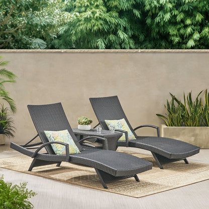 Soleil Outdoor Wicker Chaise Lounges (Set of 2) w/ Coffee Table